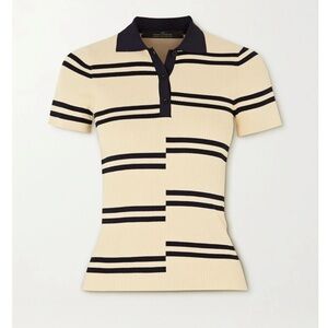 ROKH Paneled Striped Ribbed-Knit Polo Shirt sz Small